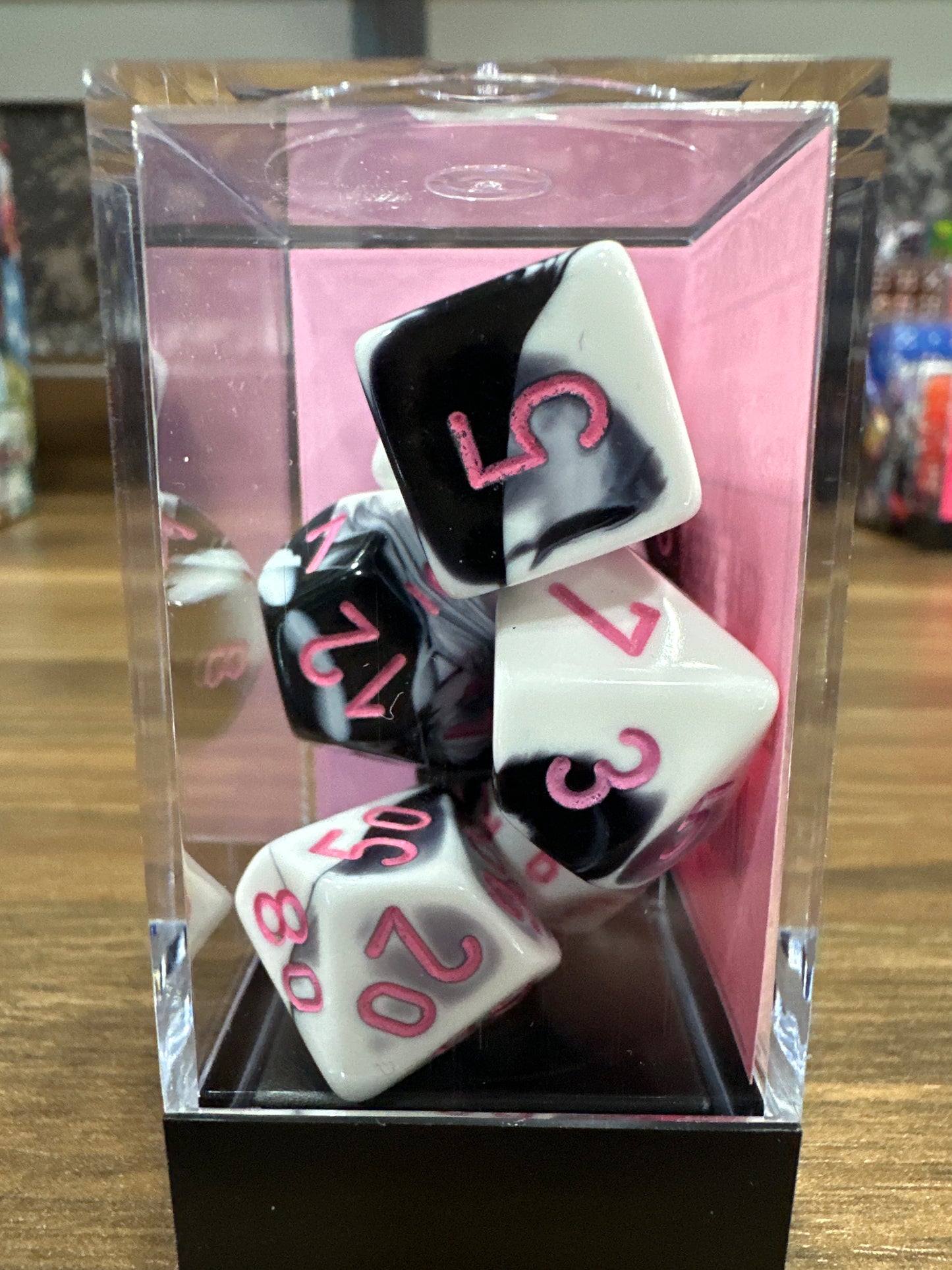 Gemini Black White Pink Polyhedral 7 Die Set