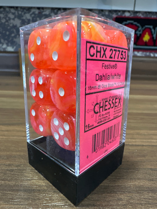 Festival Dahlia /White 16mm D6 (12 Dice)