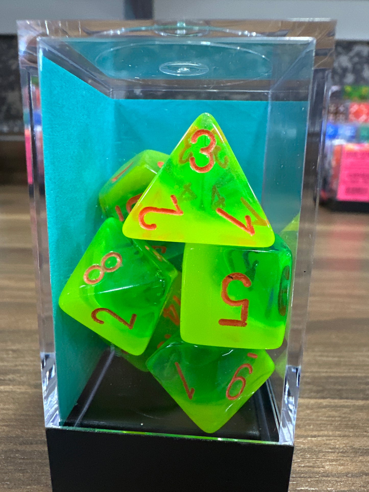 Gemini Plasma Green- Teal/Orange Polyhedral 7 Die Set