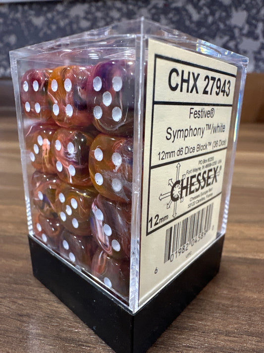 Festive Symphony/White 12mm D6 (36 Dice)