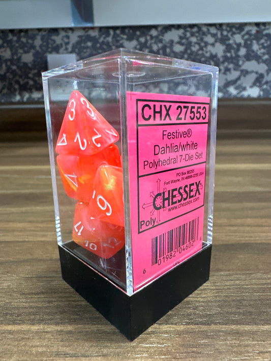 Festive Dahlia/White Polyhedral 7 Die Set